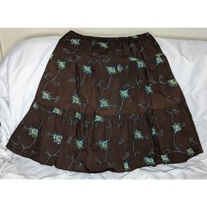 JKLA California Women's Skirt Size XL Brown Embroidery Beaded Elastic Waist